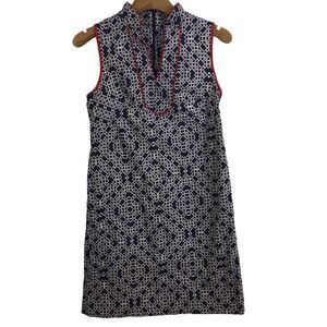 Eliza J Split Neck Geometric Print Sleeveless High Collar Woven Shift Dress Sz 6